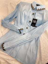 SIMPLY SOUTHWESTERN Icey Blue w/ Antique Silver Stretch Taffeta Day Shirt 1351