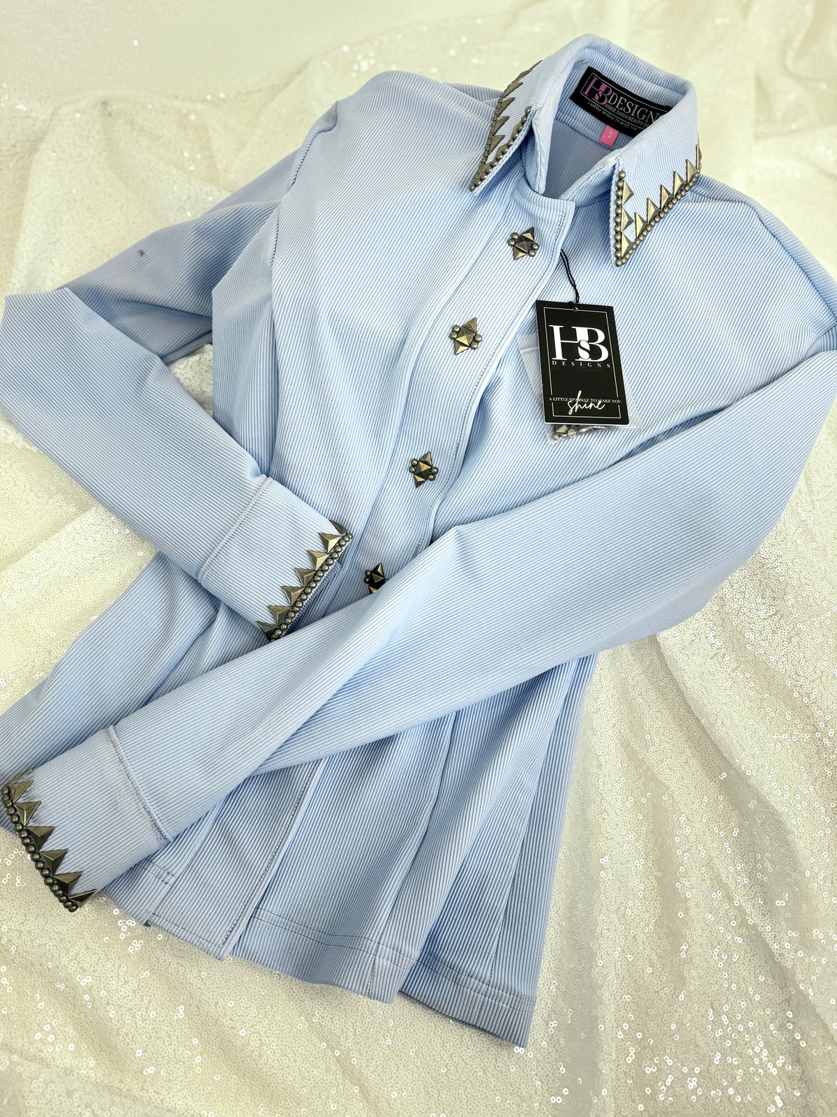 SIMPLY SOUTHWESTERN Icey Blue w/ Antique Silver Ribbed Spandex Day Shirt 1352