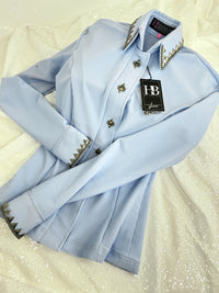 SIMPLY SOUTHWESTERN Icey Blue w/ Antique Silver Ribbed Spandex Day Shirt 1352