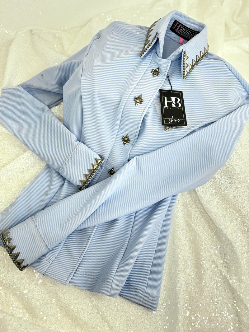 SIMPLY SOUTHWESTERN Icey Blue w/ Antique Silver Ribbed Spandex Day Shirt 1352