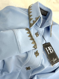 SIMPLY SOUTHWESTERN Icey Blue w/ Antique Silver Ribbed Spandex Day Shirt 1352