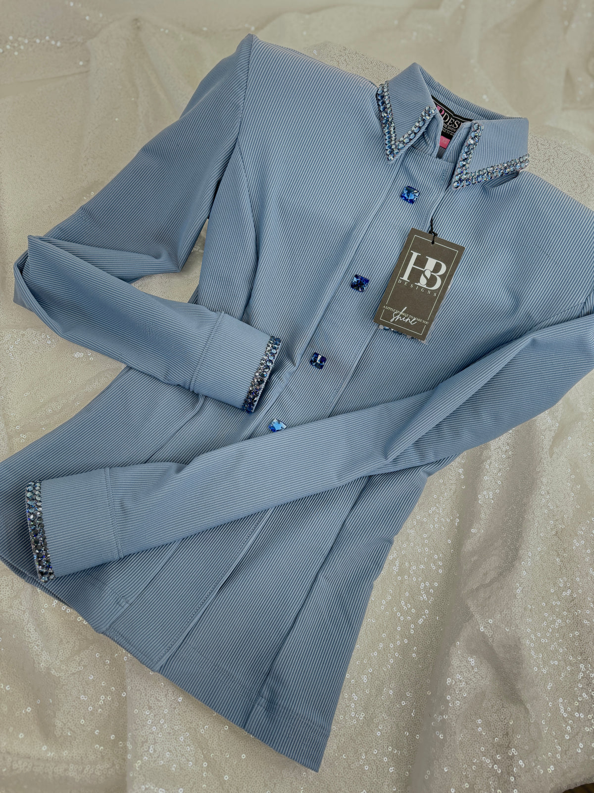 SIMPLY Steel Blue Ribbed Spandex Day Shirt 1353