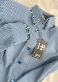 SIMPLY Steel Blue Ribbed Spandex Day Shirt 1353