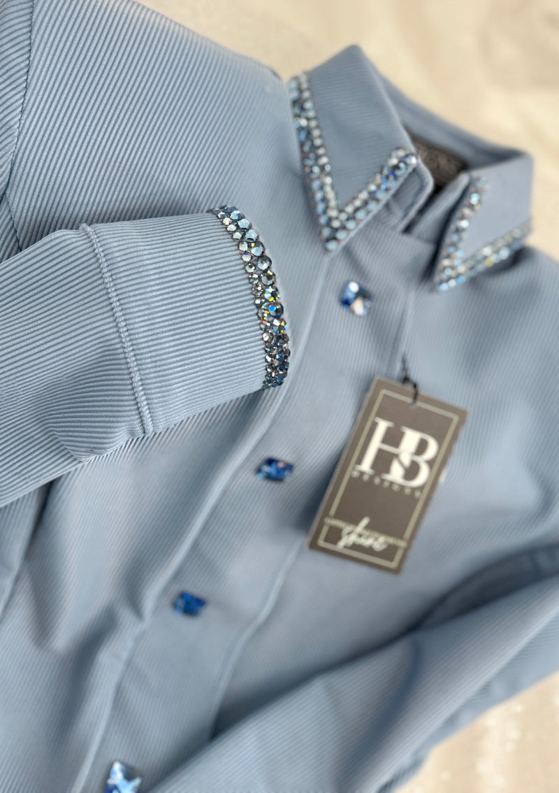 SIMPLY Steel Blue Ribbed Spandex Day Shirt 1353