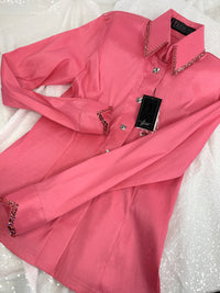 SIMPLY Pink Starburst Stretch Taffeta Day Shirt 1357
