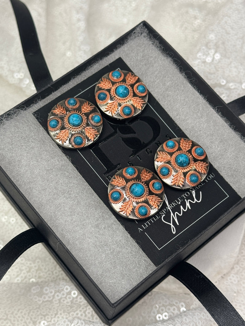 Copper & Turquoise Feathered Concho Number Magnets