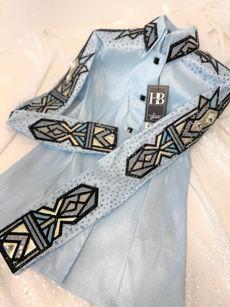 GLAM Icey Blue, Champagne and Black Stretch Taffeta Day Shirt 1369