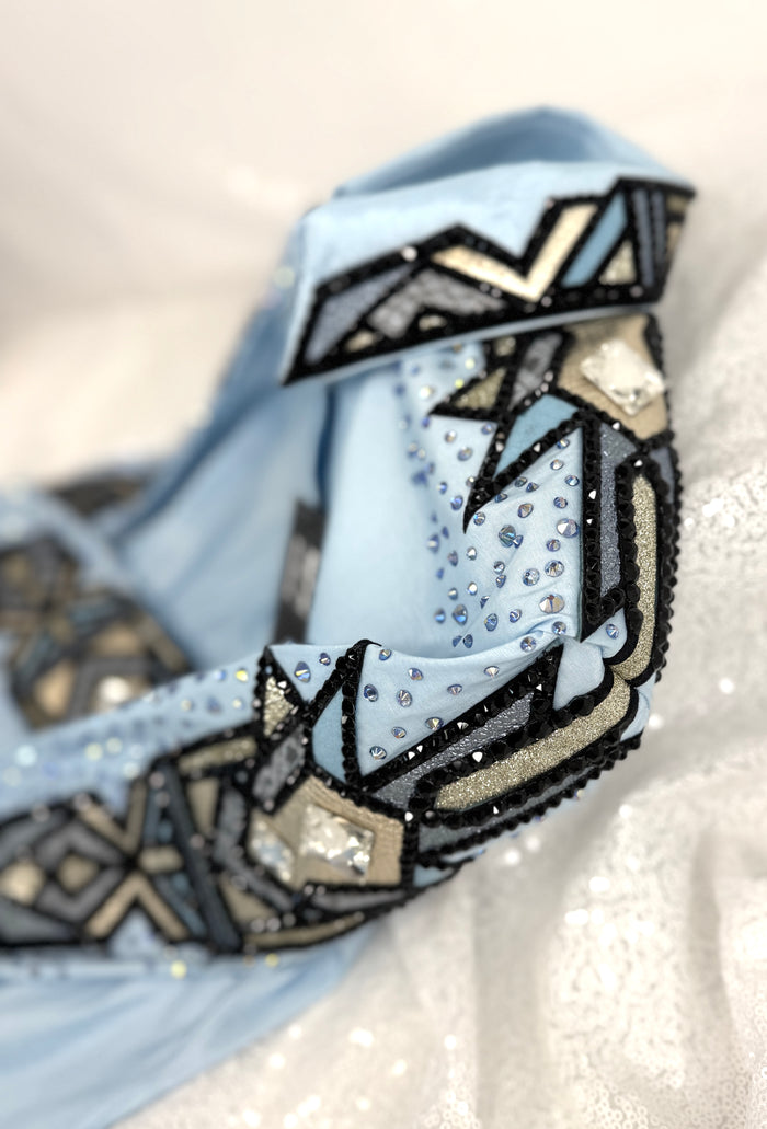 GLAM Icey Blue, Champagne and Black Stretch Taffeta Day Shirt 1369