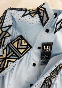 GLAM Icey Blue, Champagne and Black Stretch Taffeta Day Shirt 1369