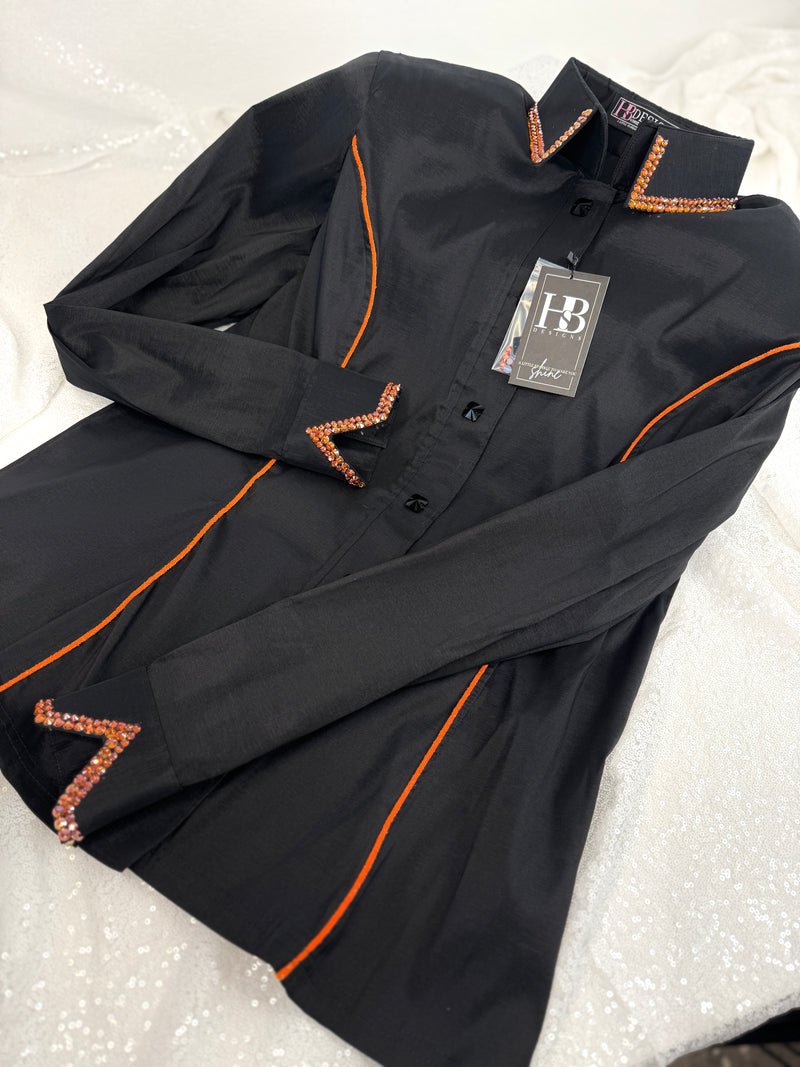 SIMPLY Black w/ Burnt Orange Stretch Taffeta Day Shirt 1370