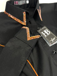 SIMPLY Black w/ Burnt Orange Stretch Taffeta Day Shirt 1370