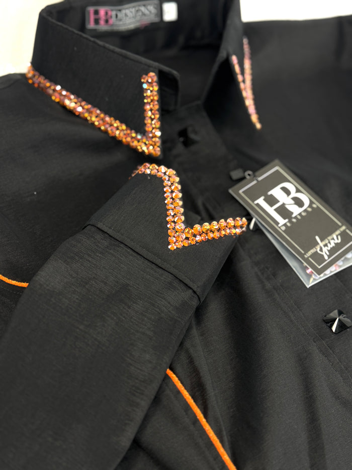 SIMPLY Black w/ Burnt Orange Stretch Taffeta Day Shirt 1370