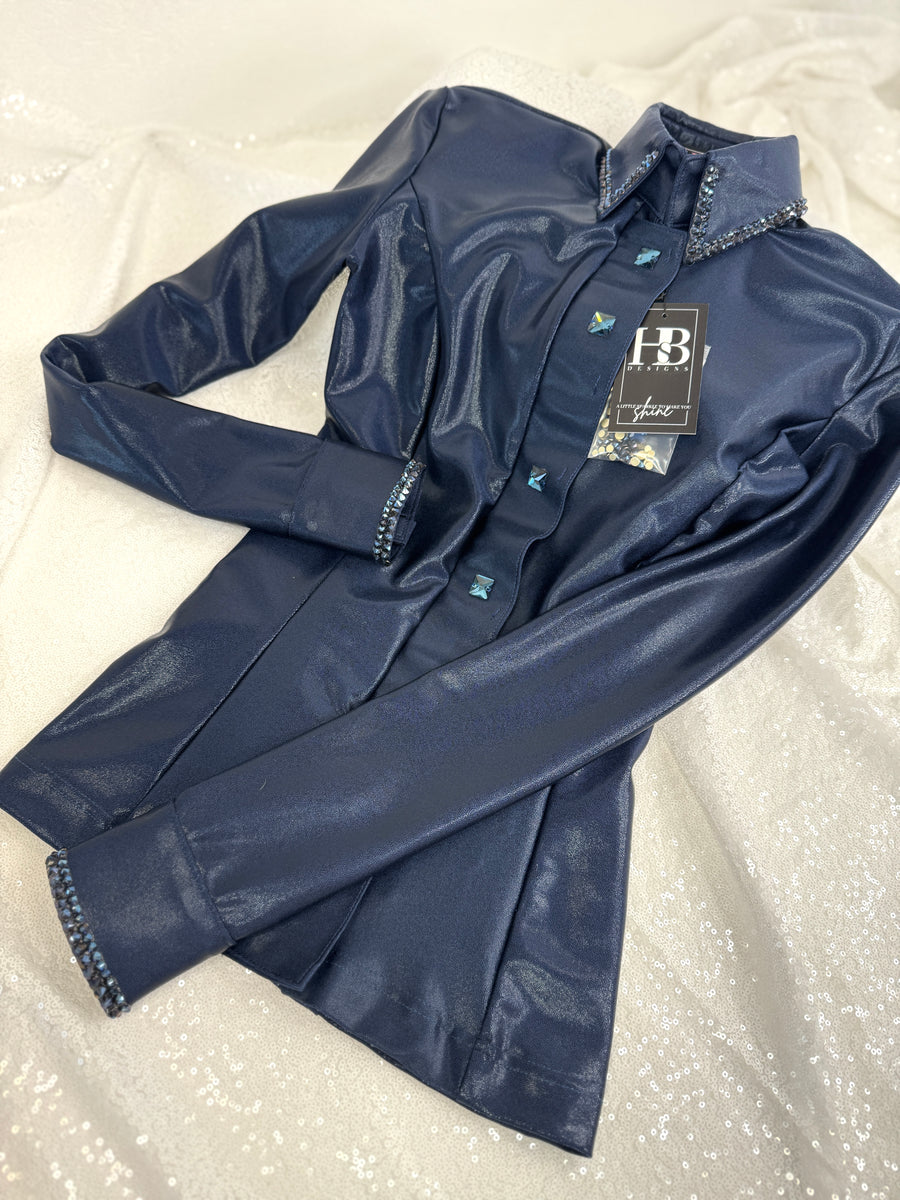 SIMPLY Navy Melted Metals Stretch Day Shirt 1371