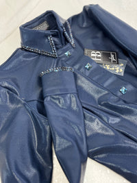 SIMPLY Navy Melted Metals Stretch Day Shirt 1371