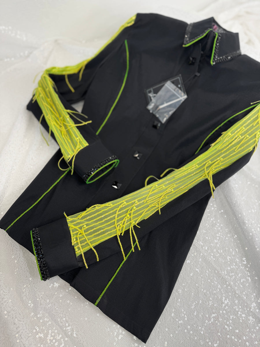 *FLASH SALE* SIMPLY BREEZY Black w/ Lime Green Taffeta Day Shirt 1373