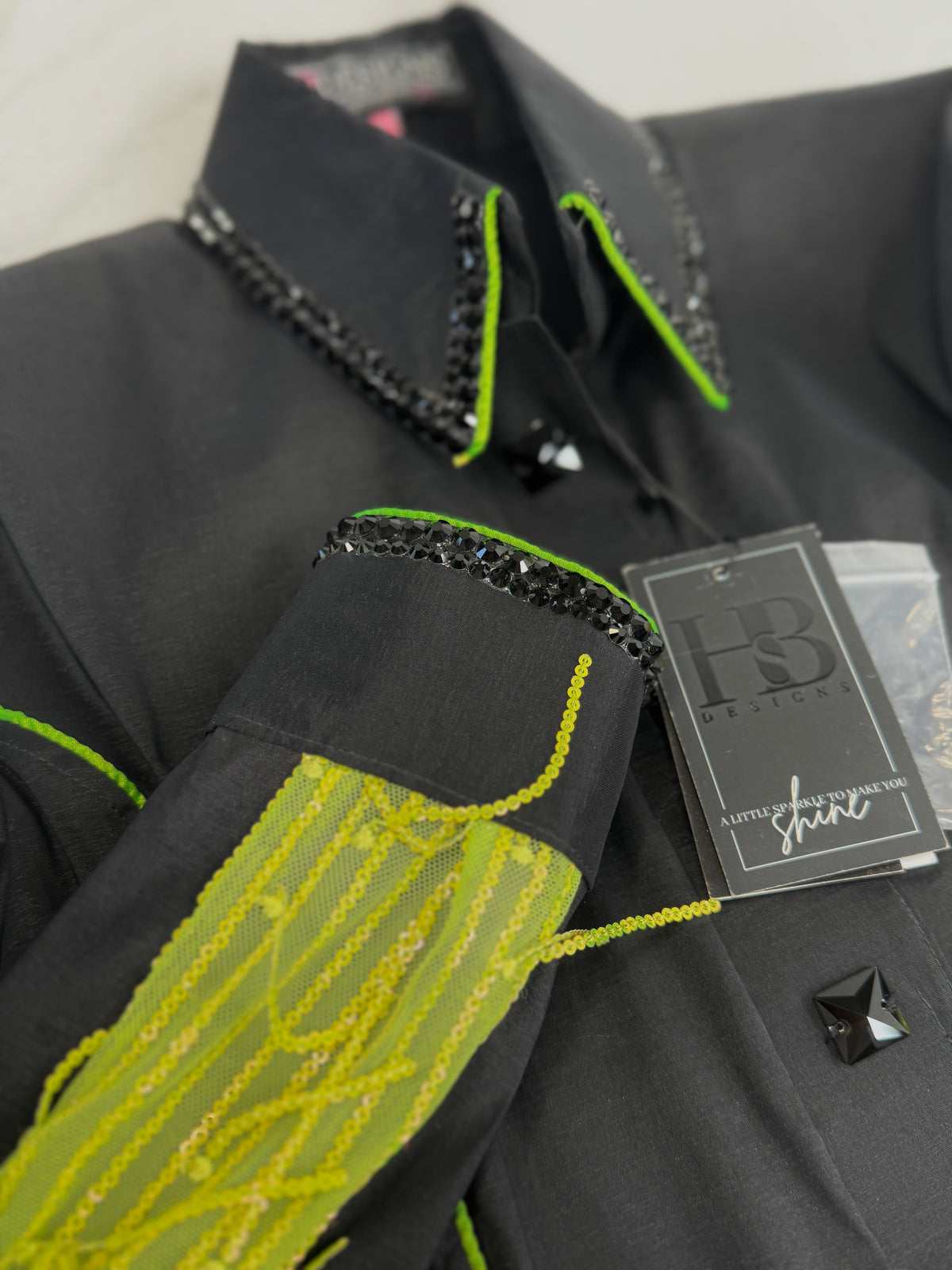 SIMPLY BREEZY Black w/ Lime Green Taffeta Day Shirt 1373