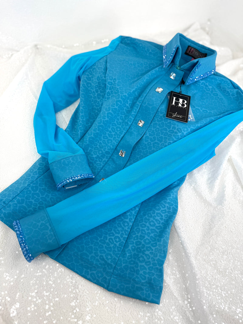 SIMPLY BREEZY Turquoise Leopard Stretch Spandex Day Shirt 1376