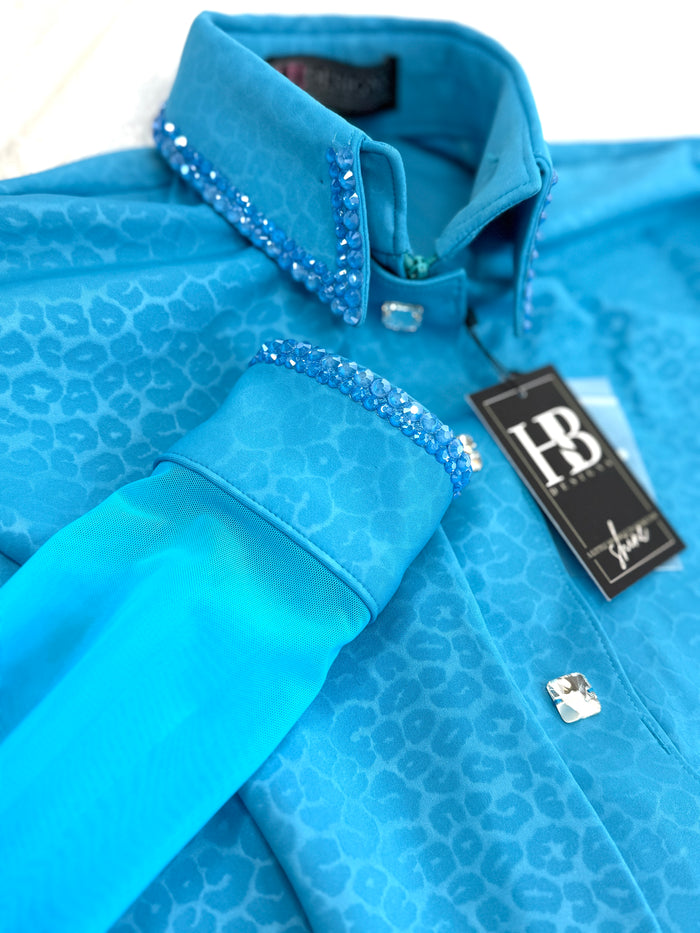 SIMPLY BREEZY Turquoise Leopard Stretch Spandex Day Shirt 1376