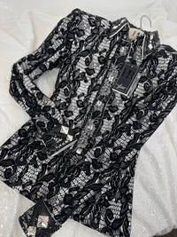 GLAM Black & White Lace Overlay Stretch Day Shirt 1367