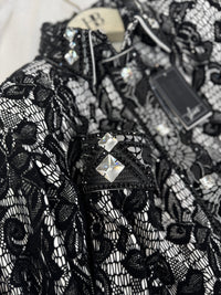 GLAM Black & White Lace Overlay Stretch Day Shirt 1367