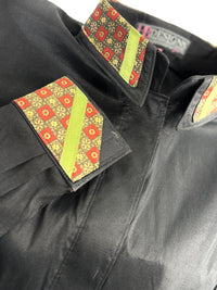 TAILORED by HSBD Black w/ Terracotta and Green Silk Accent Stretch Taffeta Day Shirt 1008