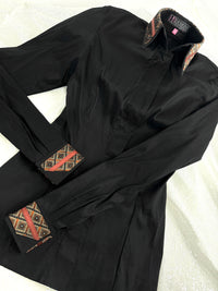 TAILORED by HSBD Black w/ Rust Silk Accent Stretch Taffeta Day Shirt 1009