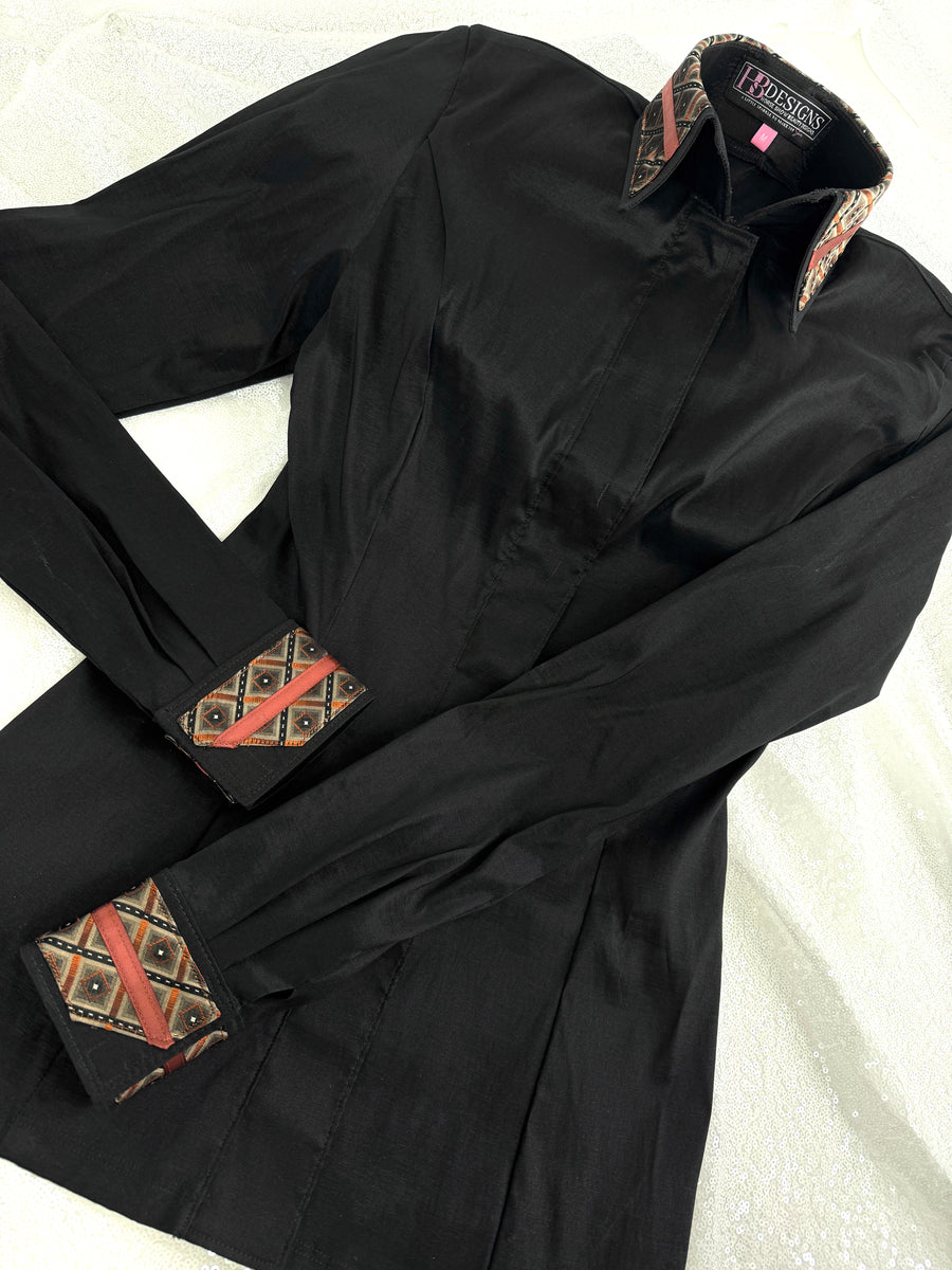*FLASH SALE* TAILORED by HSBD Black w/ Rust Silk Accent Stretch Taffeta Day Shirt 1009