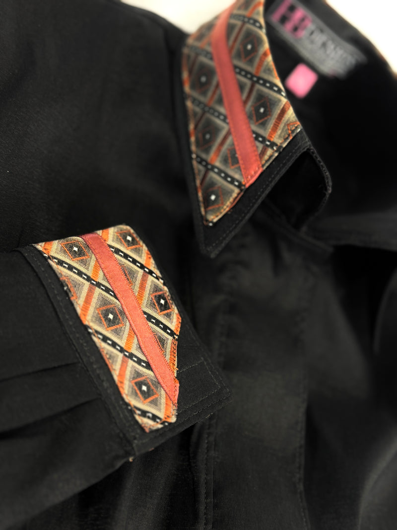 TAILORED by HSBD Black w/ Rust Silk Accent Stretch Taffeta Day Shirt 1009