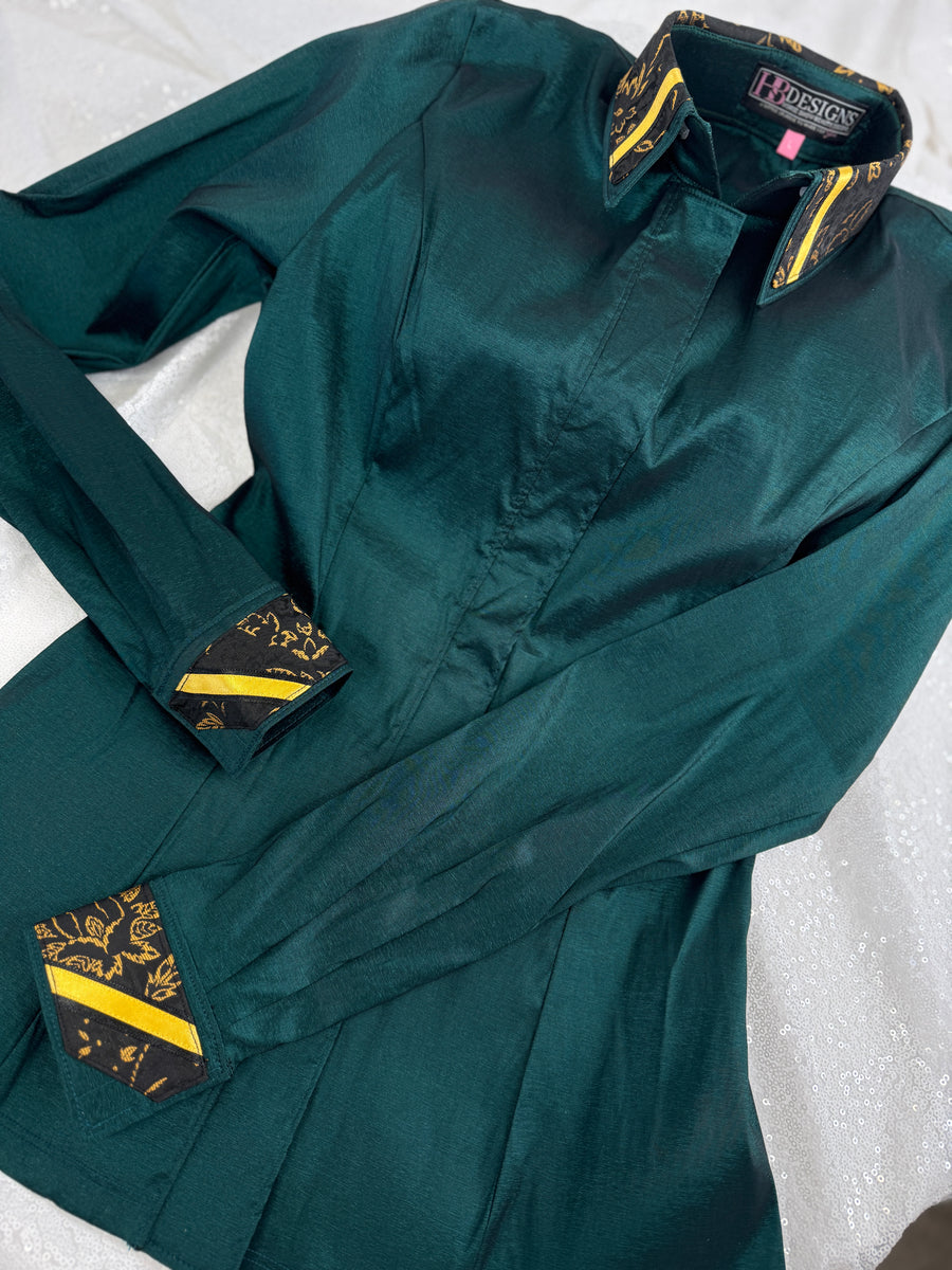 *FLASH SALE* TAILORED by HSBD Emerald w/ Back & Gold Silk Accent Stretch Taffeta Day Shirt 1010