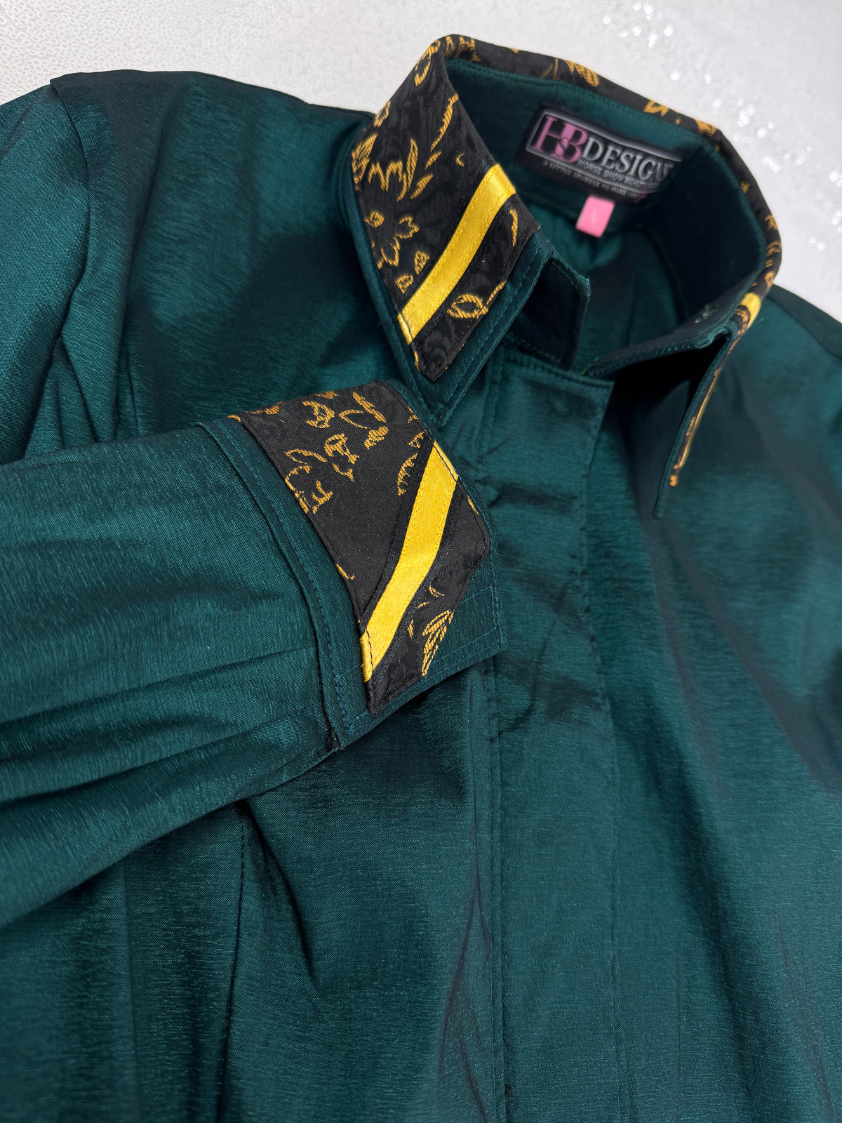 TAILORED by HSBD Emerald w/ Back & Gold Silk Accent Stretch Taffeta Day Shirt 1010