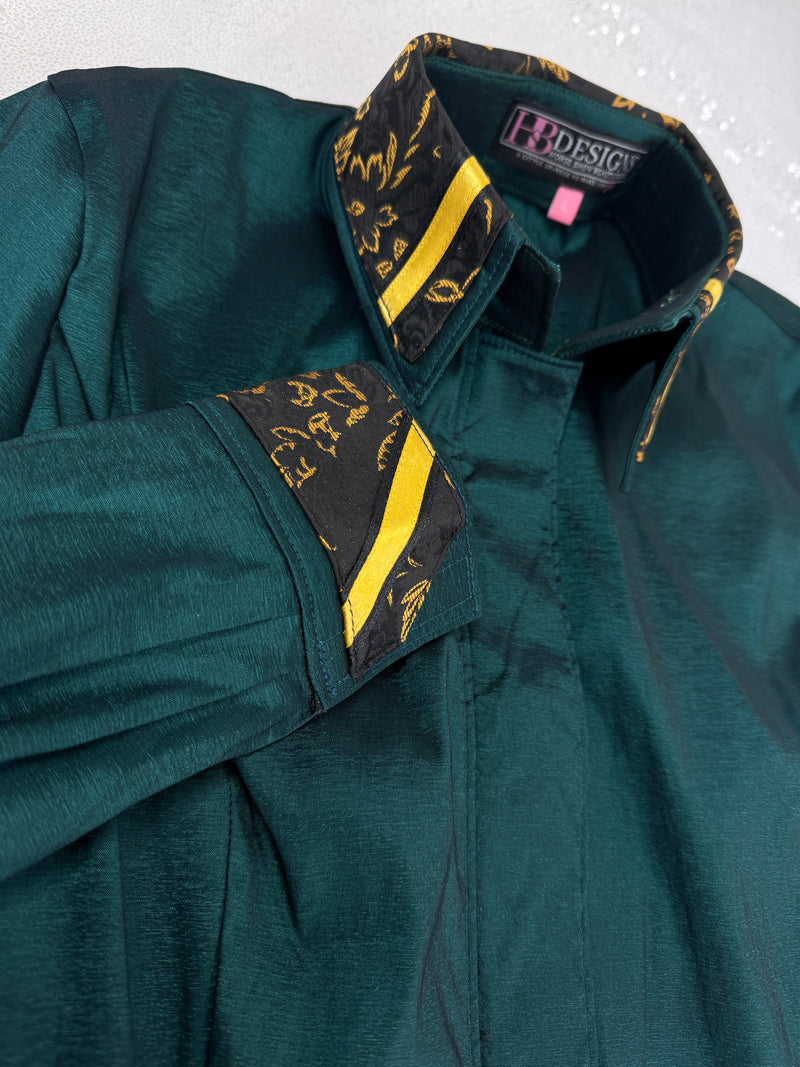 TAILORED by HSBD Emerald w/ Back & Gold Silk Accent Stretch Taffeta Day Shirt 1010