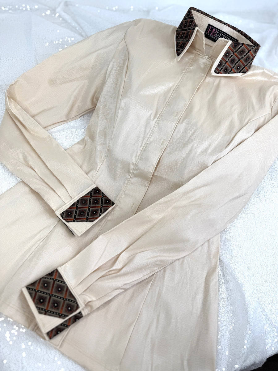 *FLASH SALE* TAILORED by HSBD English Cream w/Rust Silk Accent Stretch Taffeta Day Shirt 1012