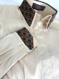 TAILORED by HSBD English Cream w/Rust Silk Accent Stretch Taffeta Day Shirt 1012