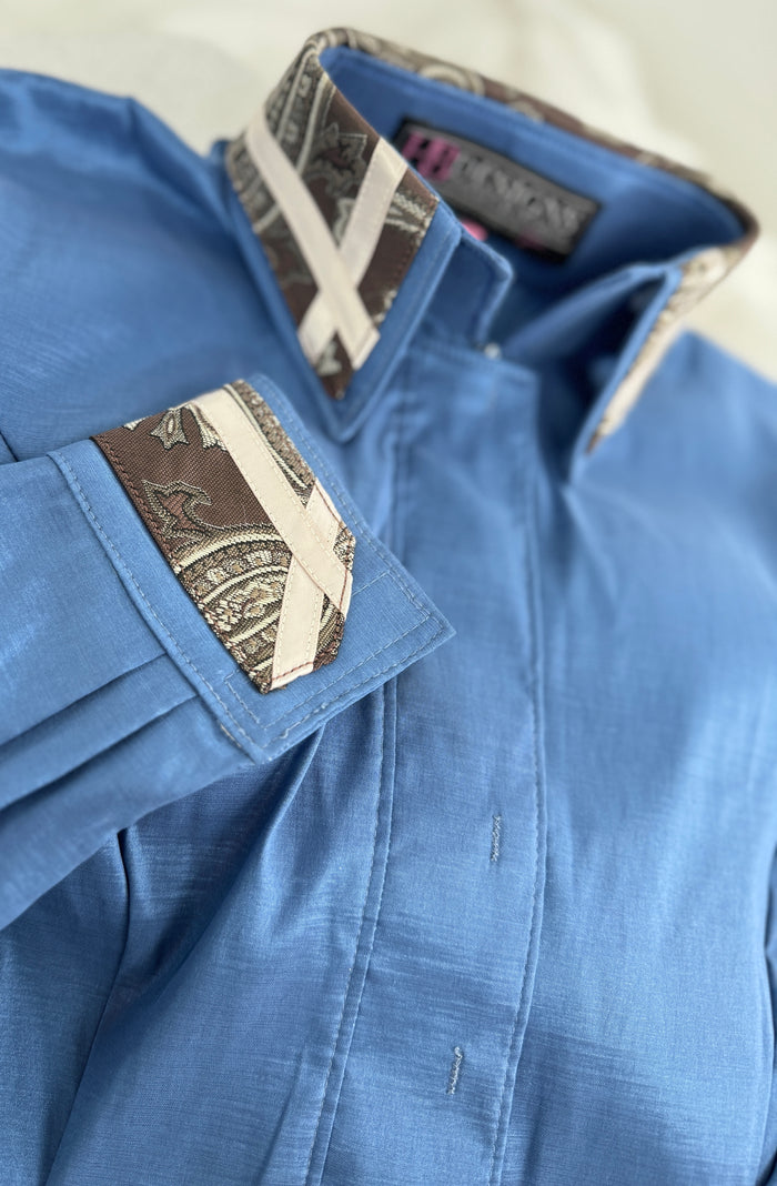 TAILORED by HSBD Denim w/ Taupe and Grey Paisley Silk Accent Stretch Taffeta Day Shirt 1014