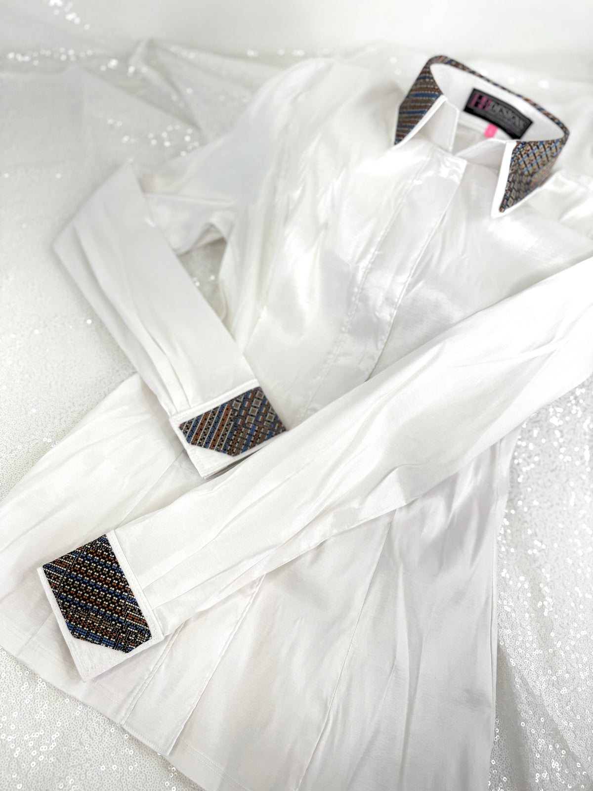 TAILORED by HSBD White w/ Multicolor Silk Accent Stretch Taffeta Day Shirt 1015