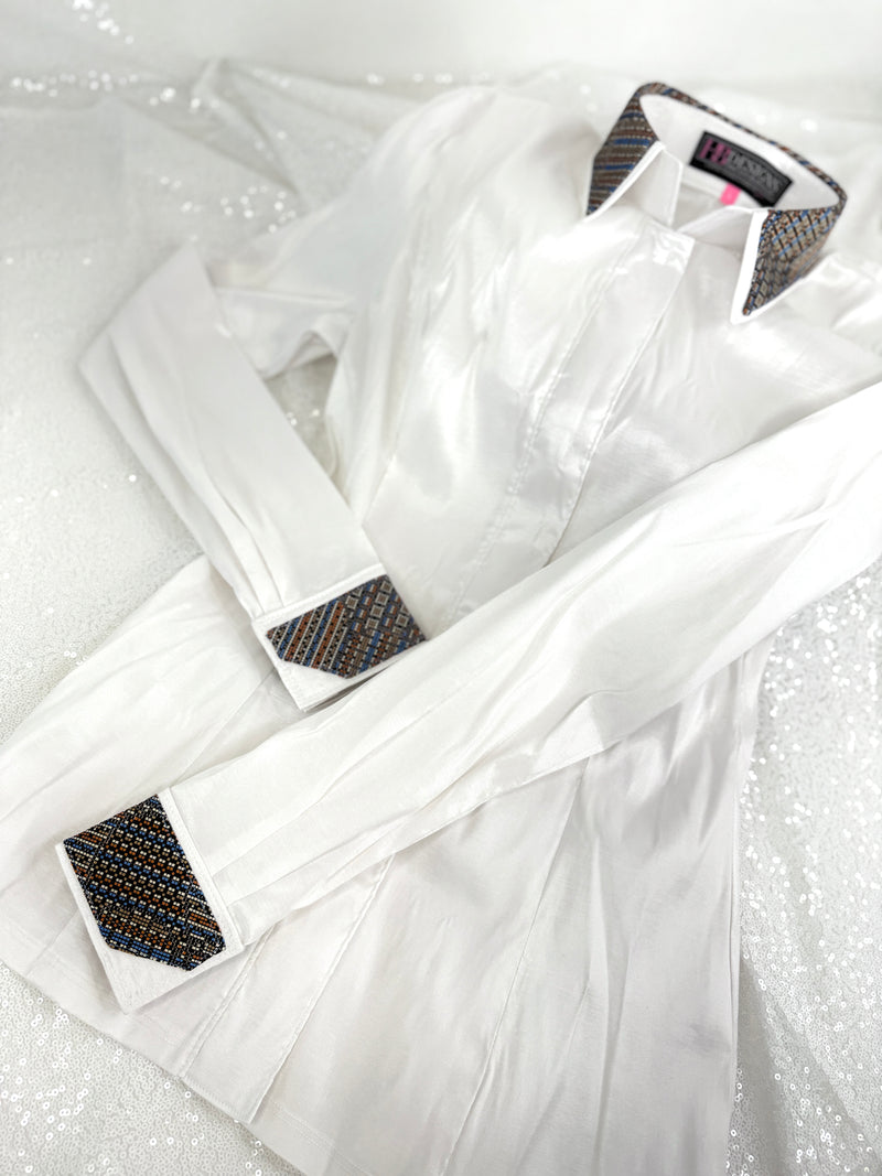 TAILORED by HSBD White w/ Multicolor Silk Accent Stretch Taffeta Day Shirt 1015