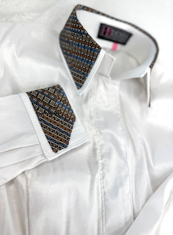 TAILORED by HSBD White w/ Multicolor Silk Accent Stretch Taffeta Day Shirt 1015