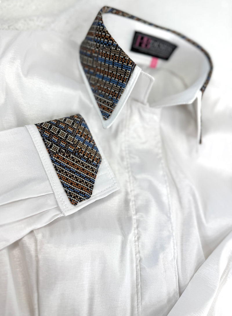 TAILORED by HSBD White w/ Multicolor Silk Accent Stretch Taffeta Day Shirt 1015