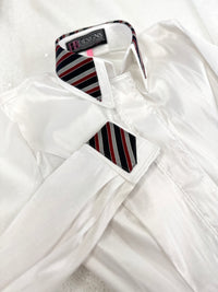 TAILORED by HSBD White w/ Navy & Red Striped Silk Accent Stretch Taffeta Day Shirt 1016