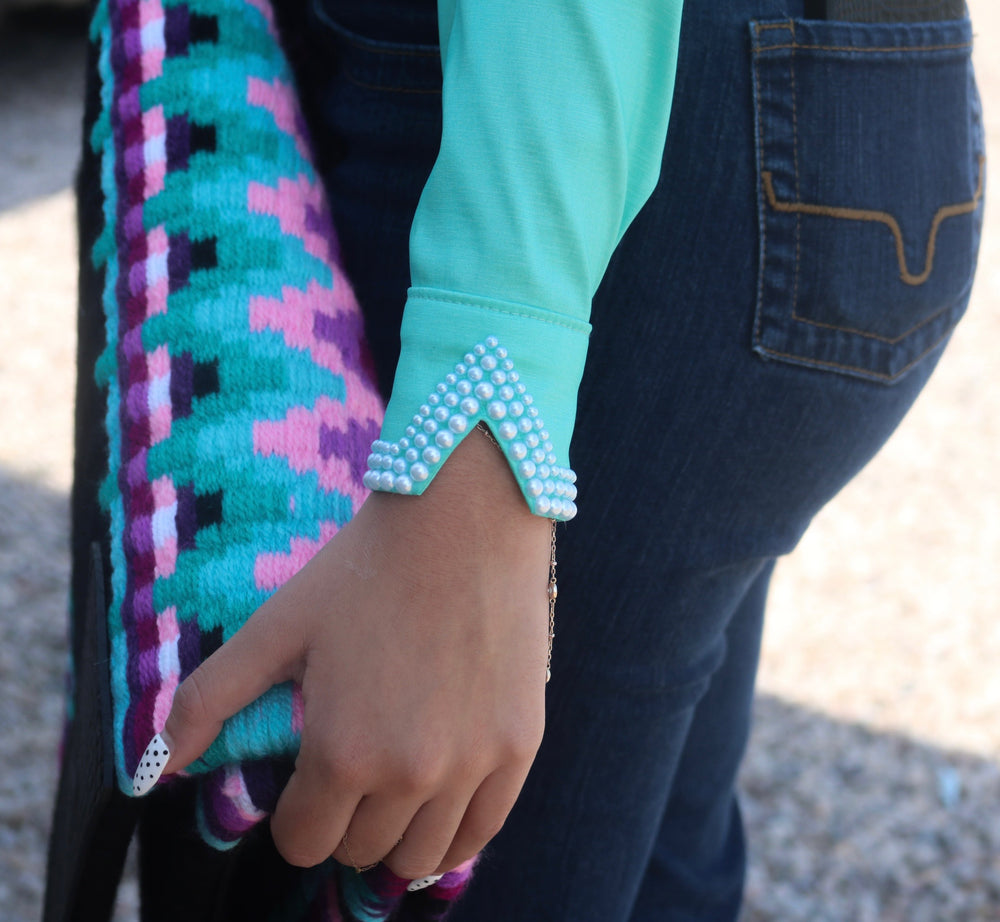 SIMPLY Seafoam w/ Pearls Stretch Taffeta Day Shirt