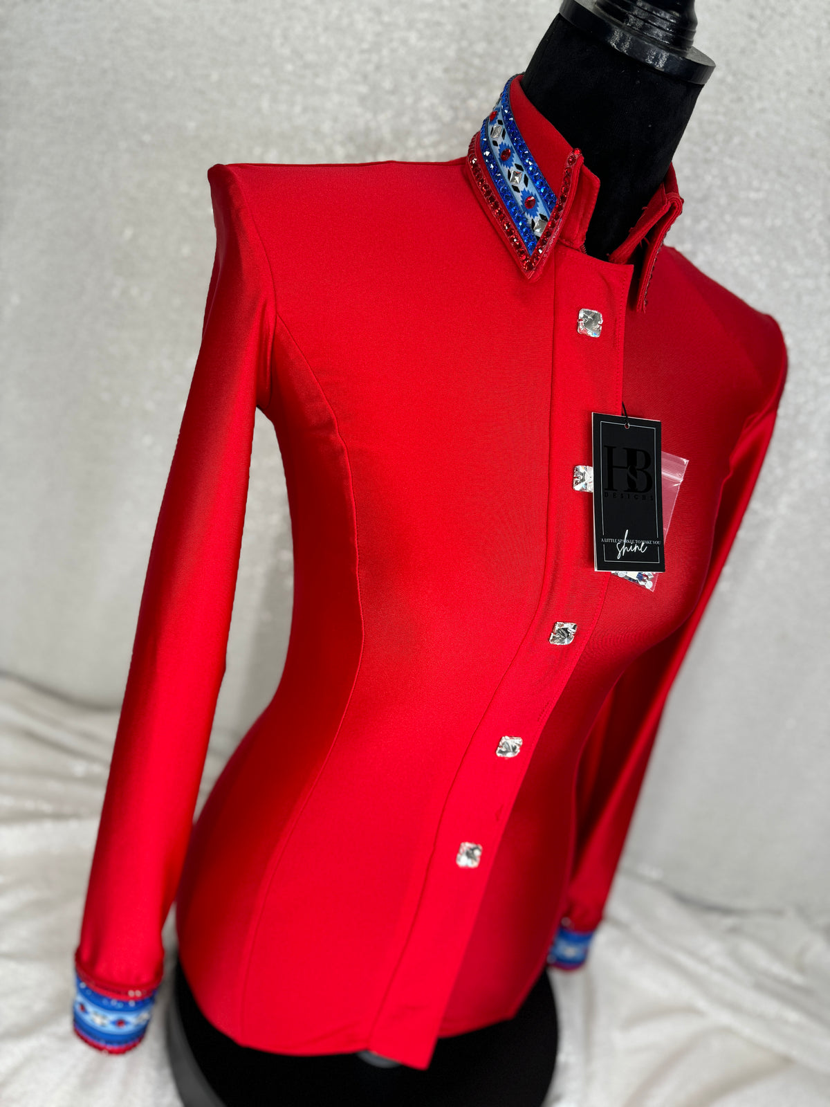 LUXE SOUTHWESTERN Bright Red and Royal Blue Stretch Spandex Day Shirt