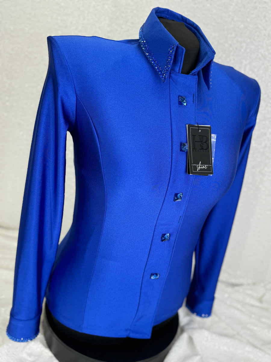 SIMPLY Royal Blue Shiny Spandex Day Shirt 1062