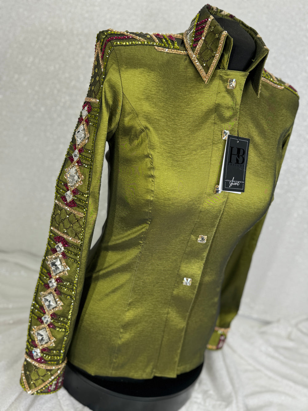 GLAM Bright Olive, Raspberry, Camel and Champagne Stretch Taffeta Day Shirt