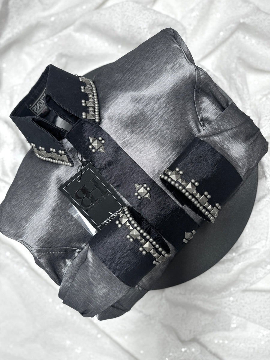 SIMPLY SOUTHWESTERN Charcoal/Gunmetal Grey w/ Contrast Stretch Taffeta Day Shirt 1050