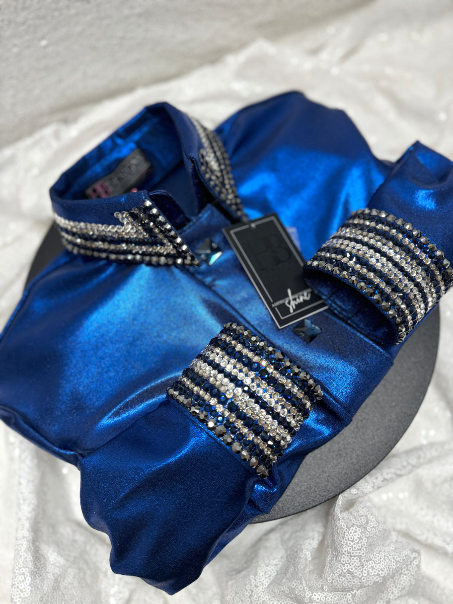 GLITZY Navy Royal Melted Metals Stretch Day Shirt 1223