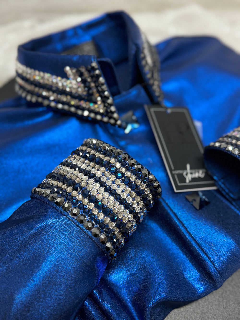 GLITZY Navy Royal Melted Metals Stretch Day Shirt