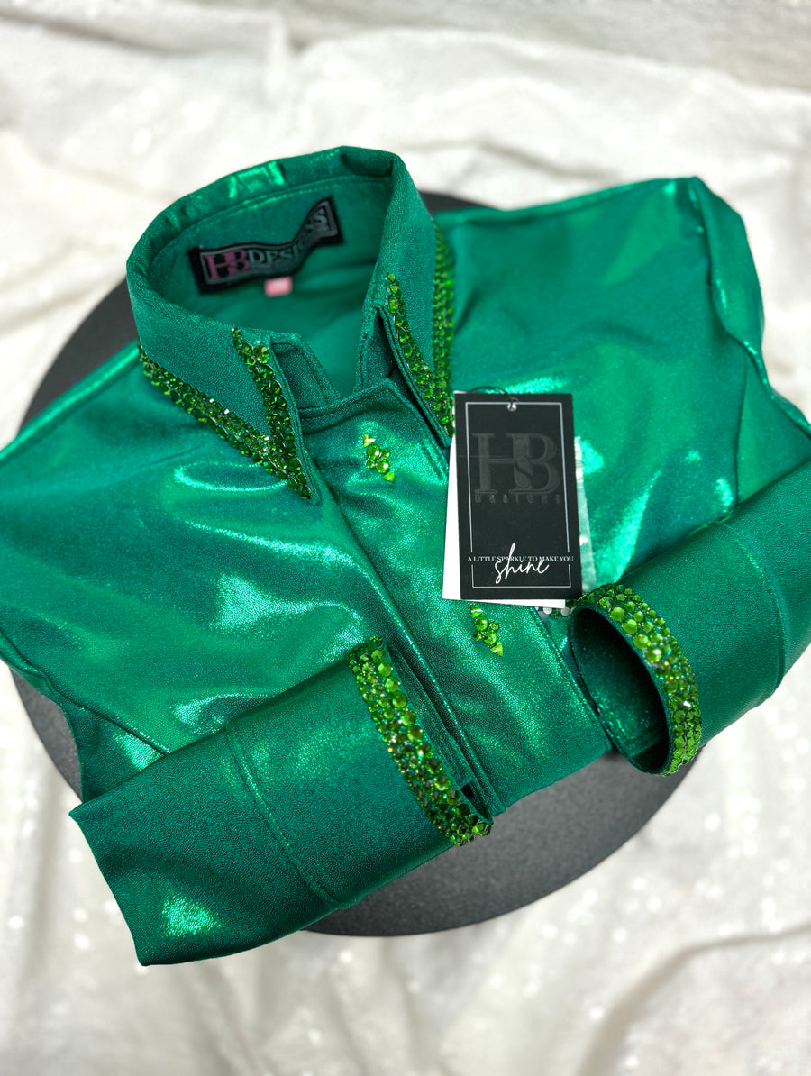 SIMPLY Kelly Green Melted Metals Stretch Day Shirt 1080
