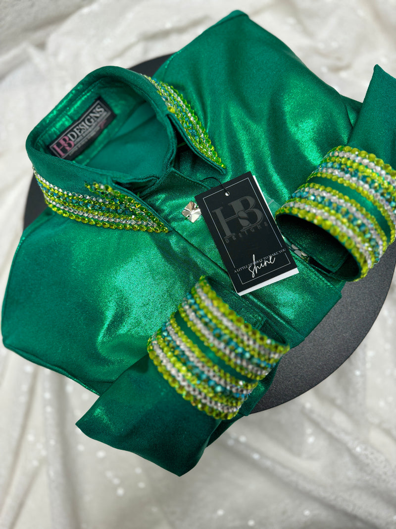 GLITZY Kelly Green Melted Metals Stretch Day Shirt