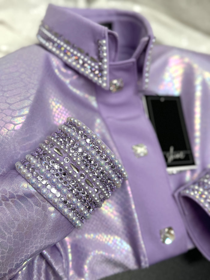 GLITZY Lavender Snakeskin Stretch Day Shirt