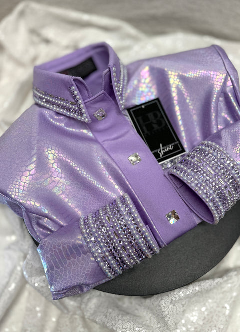 GLITZY Lavender Snakeskin Stretch Day Shirt